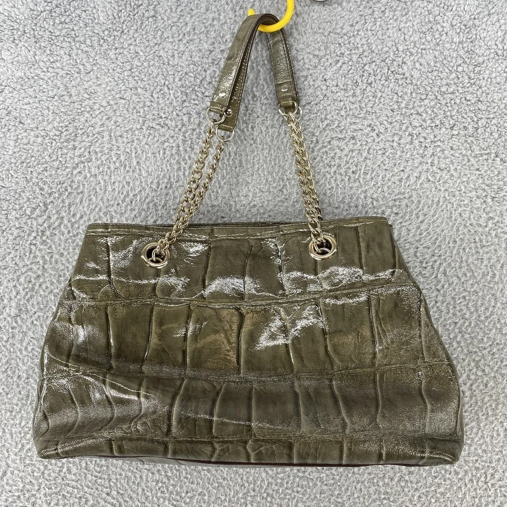 Kate Spade New York‎ Shoulder Bag Womens Green Croc Embossed Patent Chain Tote